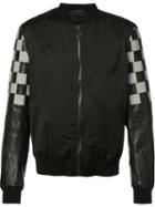 Lanvin Checked Sleeve Bomber Jacket, Men's, Size: 50, Black, Cupro/cotton/spandex/elastane/leather