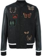 Valentino 'rockstud' Embroidered Butterfly Bomber Jacket, Men's, Size: 54, Black, Cotton/calf Leather/polyamide/wool