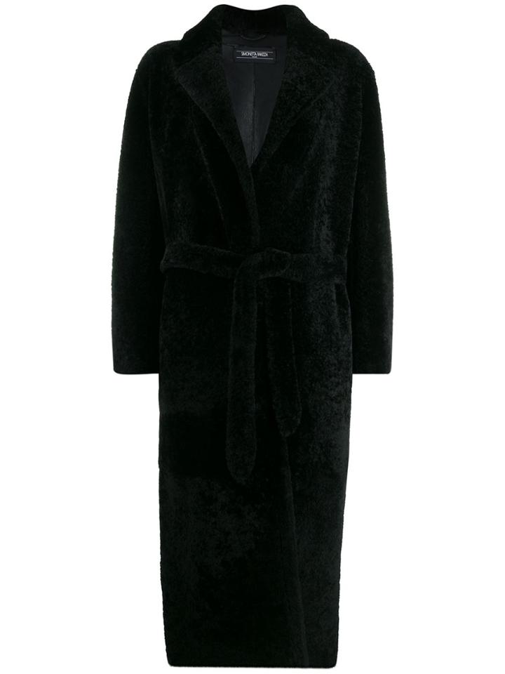 Simonetta Ravizza Belted Shearling Coat - Black