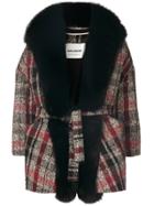 Ava Adore Fur Lapel Tartan Coat - Black