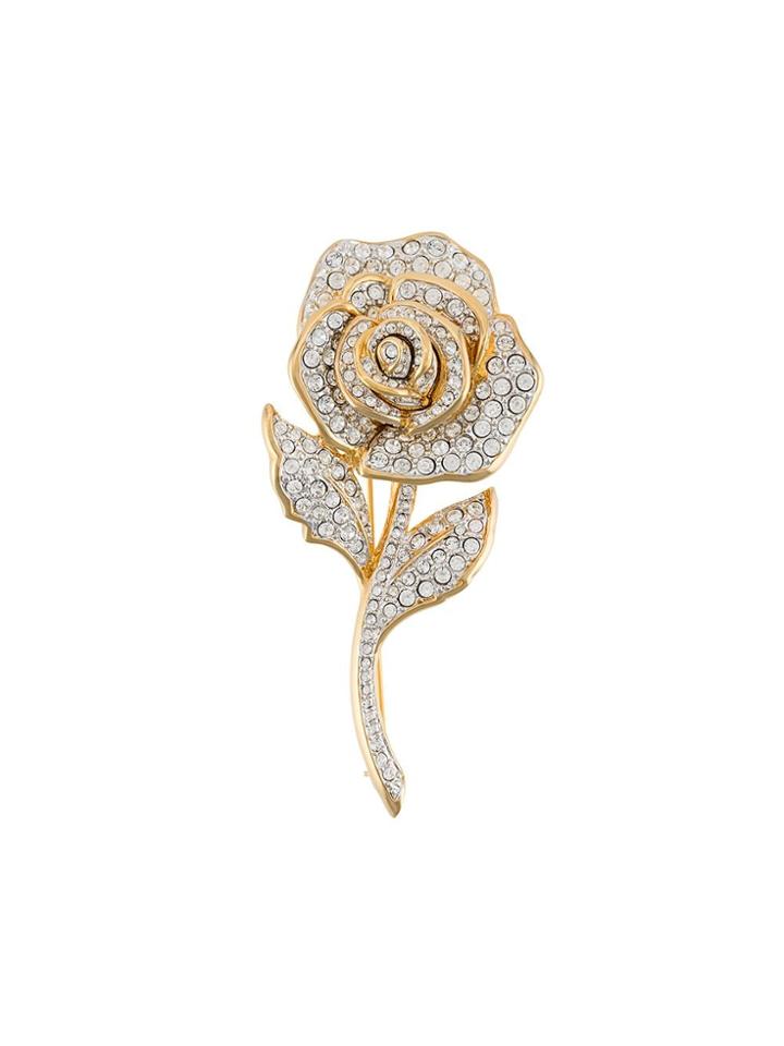 Susan Caplan Vintage 1990s Embellished Rose Brooch - Gold