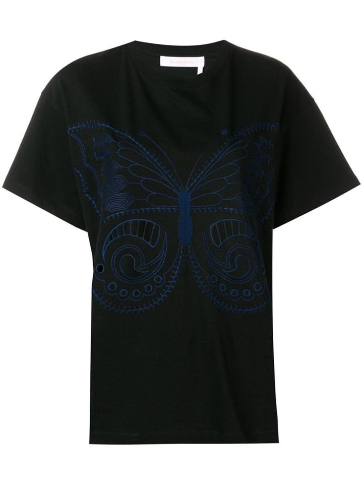 See By Chloé Embroidered Butterfly T-shirt - Black