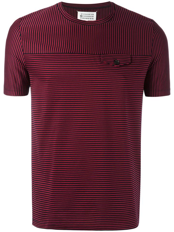 Maison Margiela Striped Faux Pocket T-shirt, Men's, Size: 48, Red, Cotton