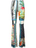 Black Coral Printed Flared Trousers - Multicolour