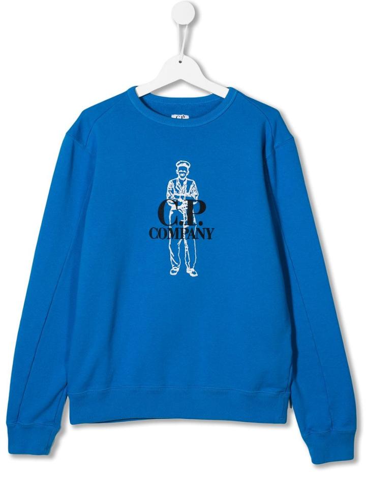 Cp Company Kids Embroidered Logo Sweatshirt - Blue