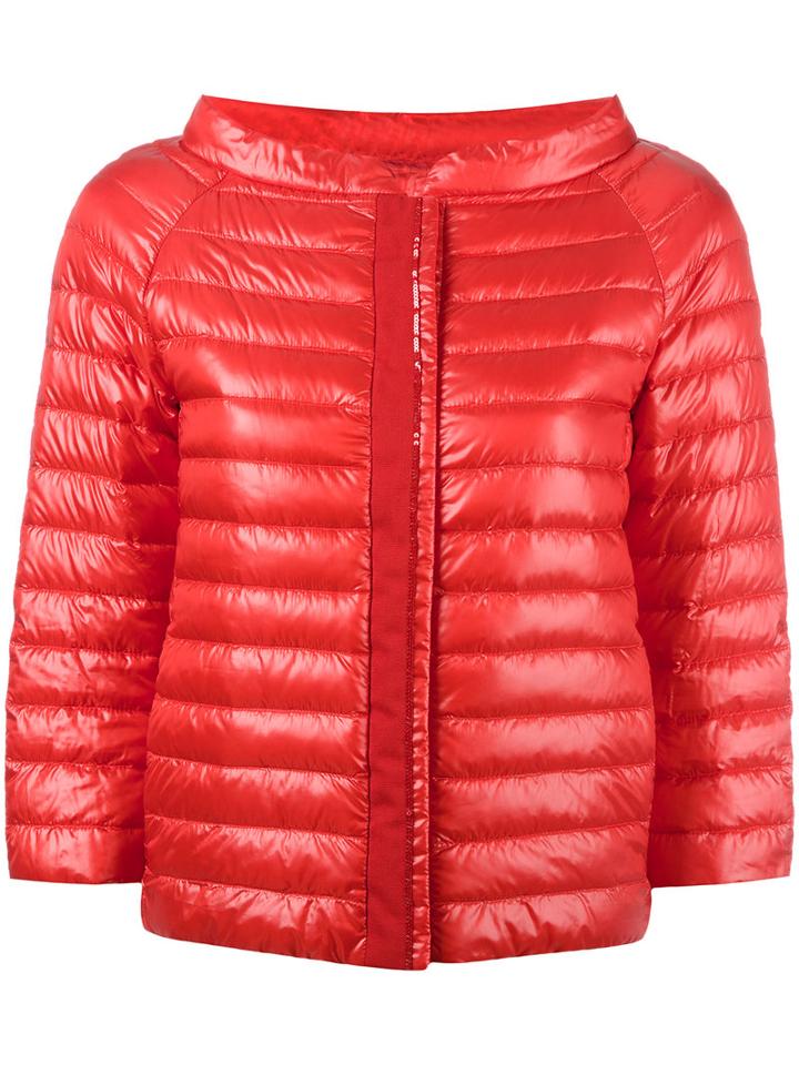 Herno Three-quarters Sleeve Jacket, Women's, Size: 46, Red, Polyamide/goose Down/cotton