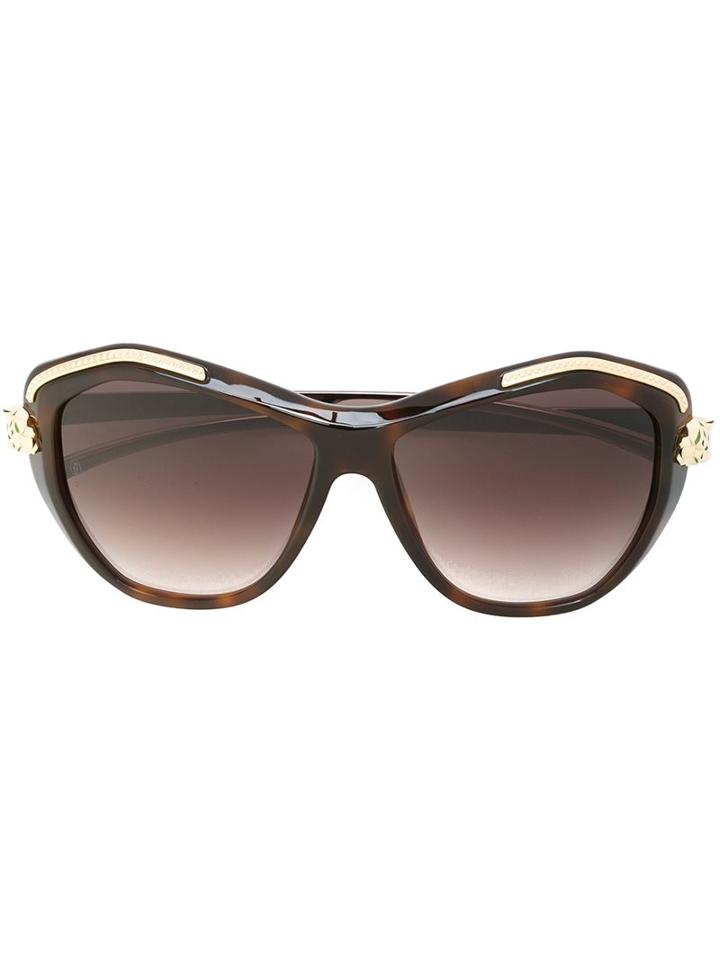 Cartier 'panthère Wild' Sunglasses, Women's, Brown, Acetate/14kt Gold/enamel/metal