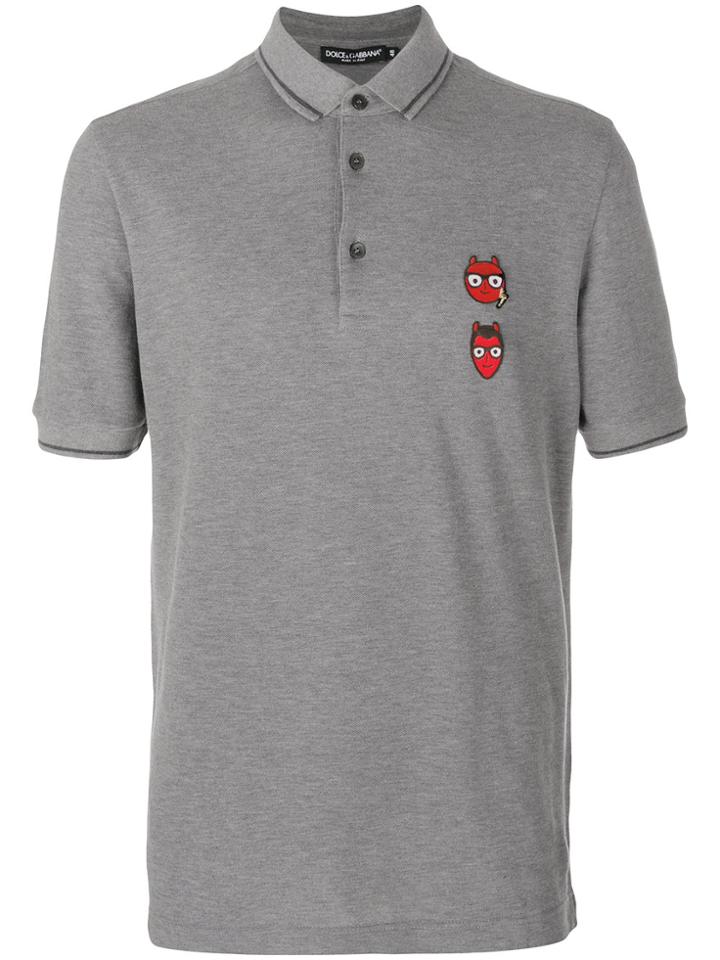 Dolce & Gabbana Devil Designers Patch Polo Shirt - Grey