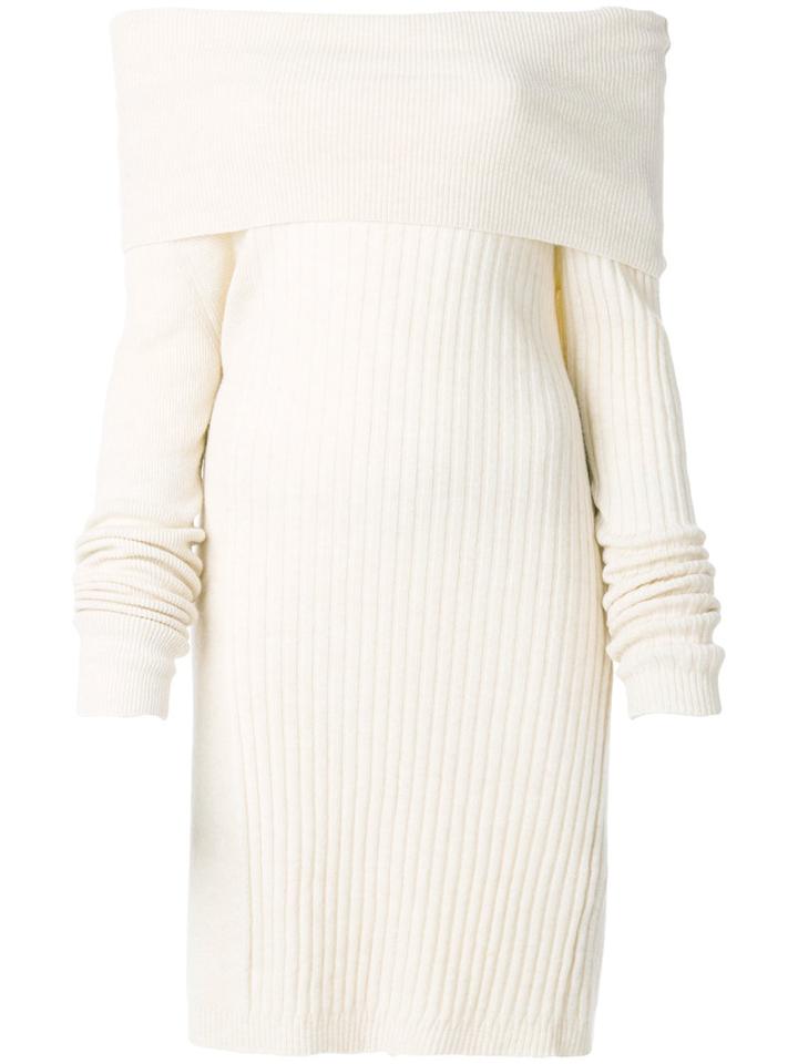 Twin-set - Slash-neck Ribbed Jersey Dress - Women - Polyamide/viscose/cashmere/wool - L, Nude/neutrals, Polyamide/viscose/cashmere/wool