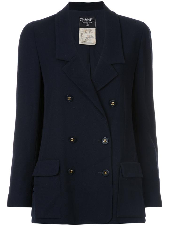 Chanel Vintage Logo Button Double-breasted Jacket - Blue