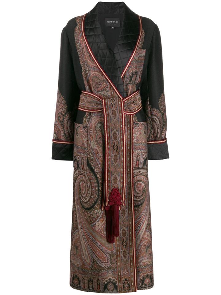 Etro Jacquard Belted Coat - Black