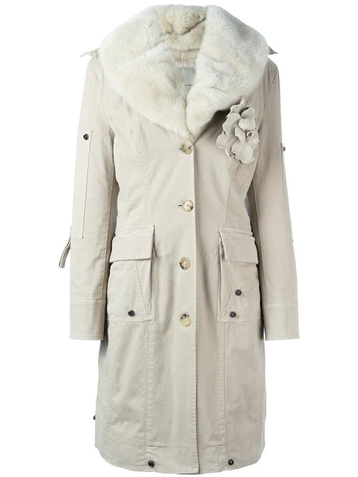 Ermanno Scervino Furred Collar Parka Coat, Women's, Size: 42, Nude/neutrals, Cotton/spandex/elastane/polyester/polypropylene