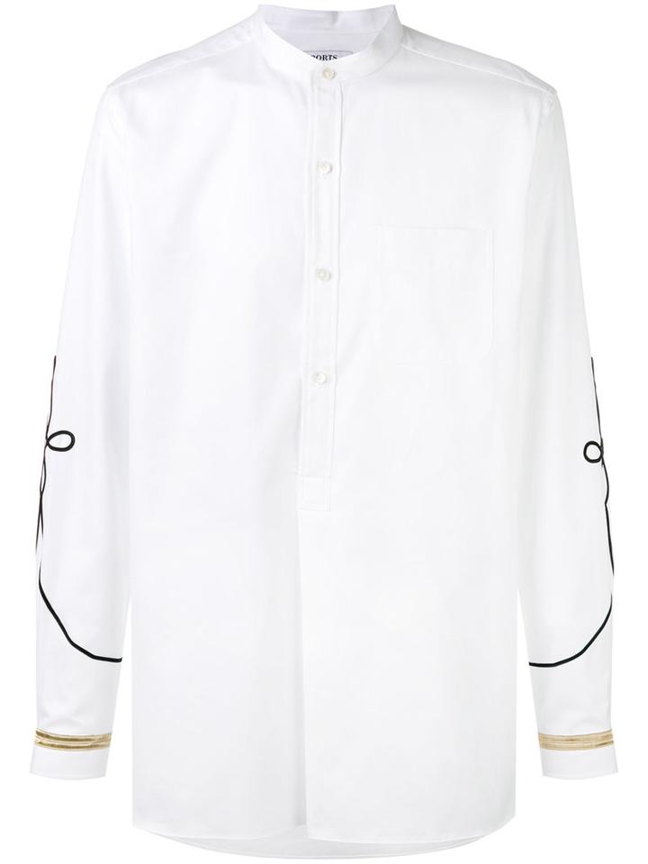 Ports 1961 Embroidered Detail Shirt, Men's, Size: 43, White, Cotton/metal/polyester/viscose