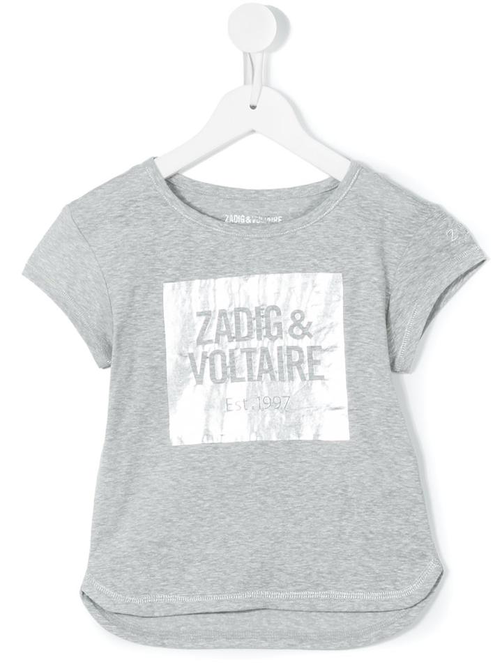 Zadig & Voltaire Kids Square Logo Print T-shirt, Girl's, Size: 10 Yrs, Grey