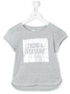 Zadig & Voltaire Kids Square Logo Print T-shirt, Girl's, Size: 10 Yrs, Grey