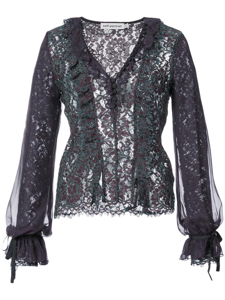 Self-portrait Fine Lace Blouse - Blue