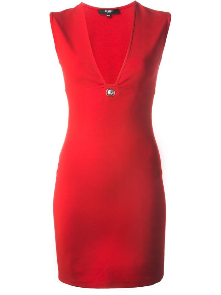 Versus Deep V-neck Fitted Dress, Women's, Size: 44, Red, Viscose/polyamide/spandex/elastane