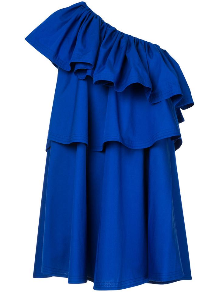Co-mun - Ruffled Single Shoulder Dress - Women - Cotton - 38, Blue, Cotton