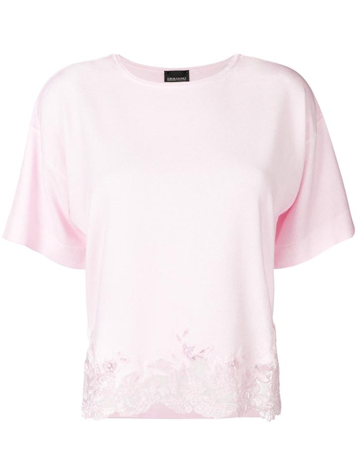 Ermanno Ermanno Lace Hem T-shirt - Pink & Purple