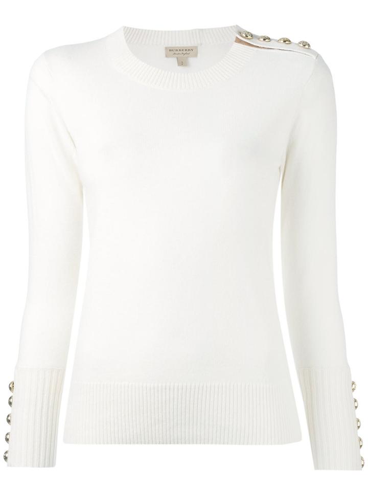 Burberry - Buttoned Detail Jumper - Women - Cashmere - L, Nude/neutrals, Cashmere