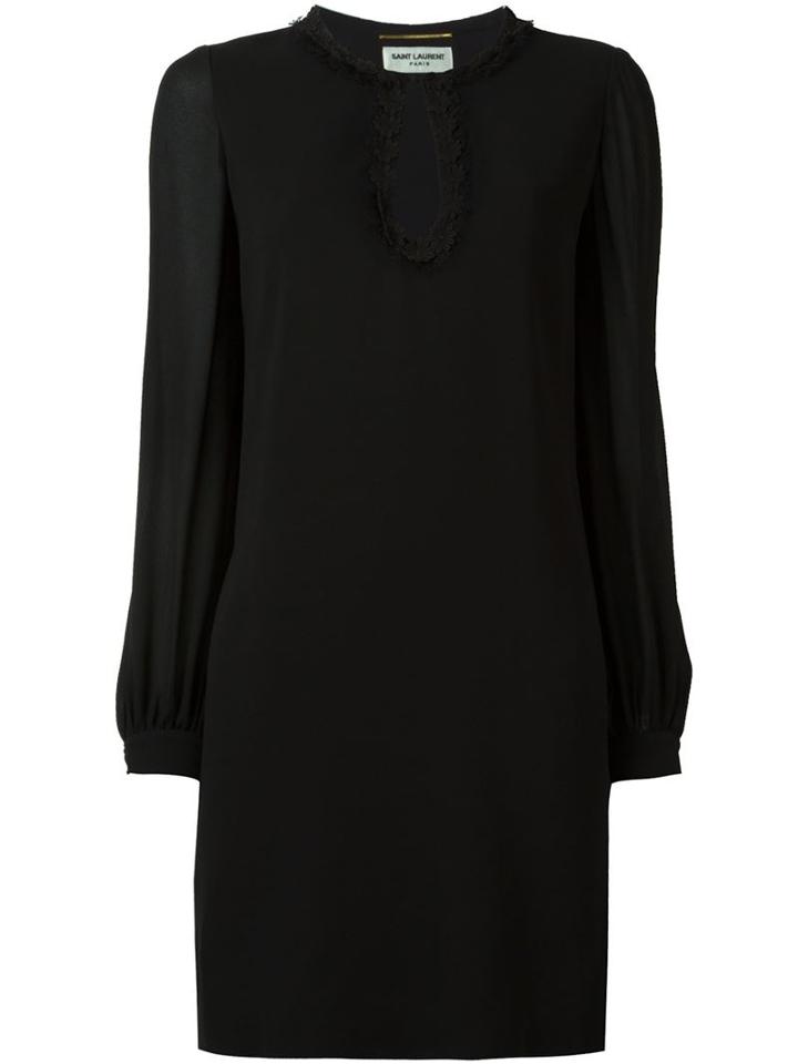 Saint Laurent Floral Macrame Shift Dress, Women's, Size: 42, Black, Viscose/polyamide/silk