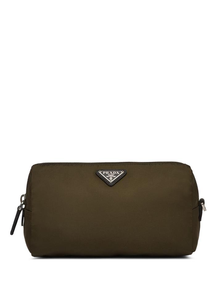 Prada Logo Plaque Makeup Bag - Green