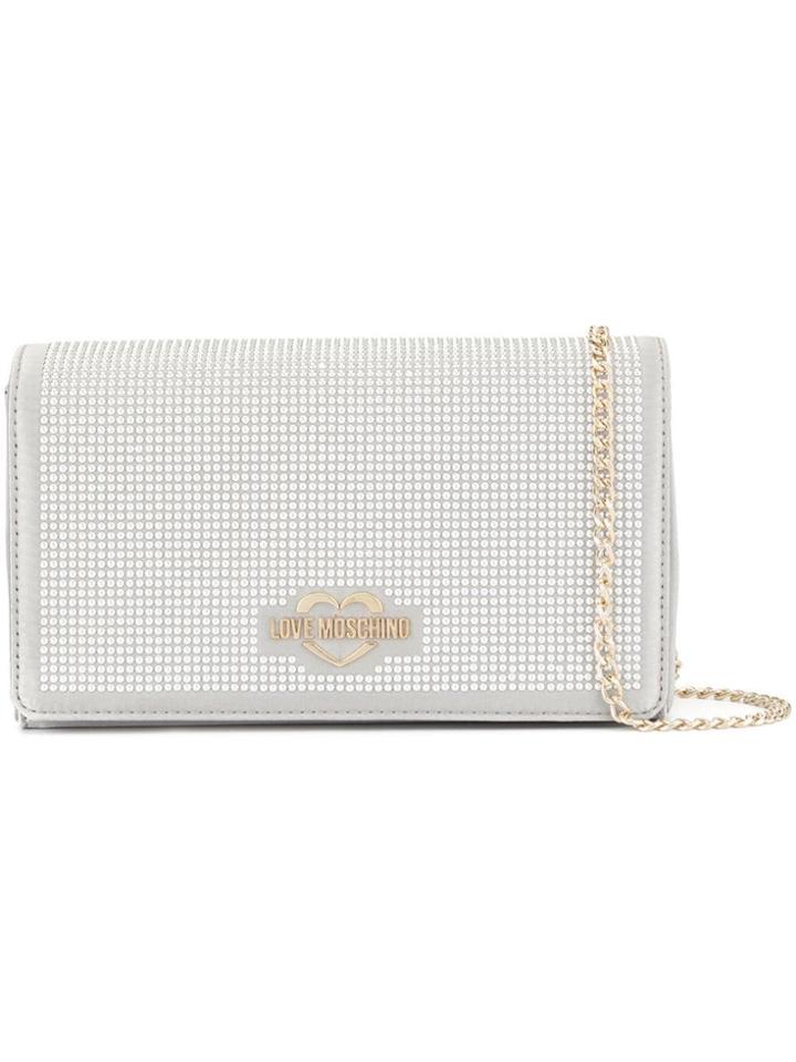 Love Moschino Satin Rhinestone Clutch - Grey