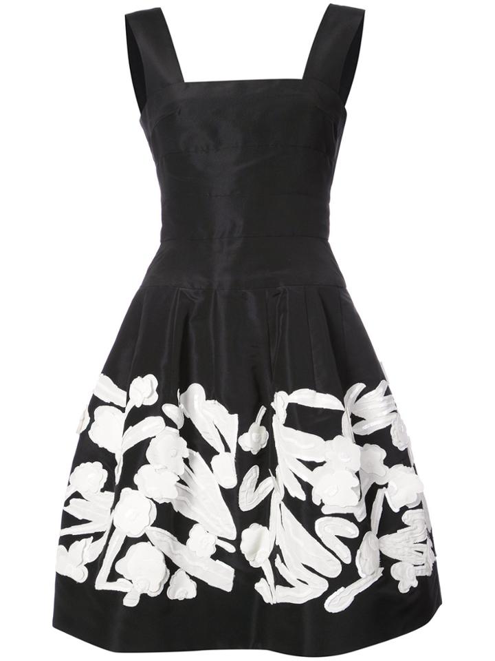 Oscar De La Renta Floral Flared Dress - Black