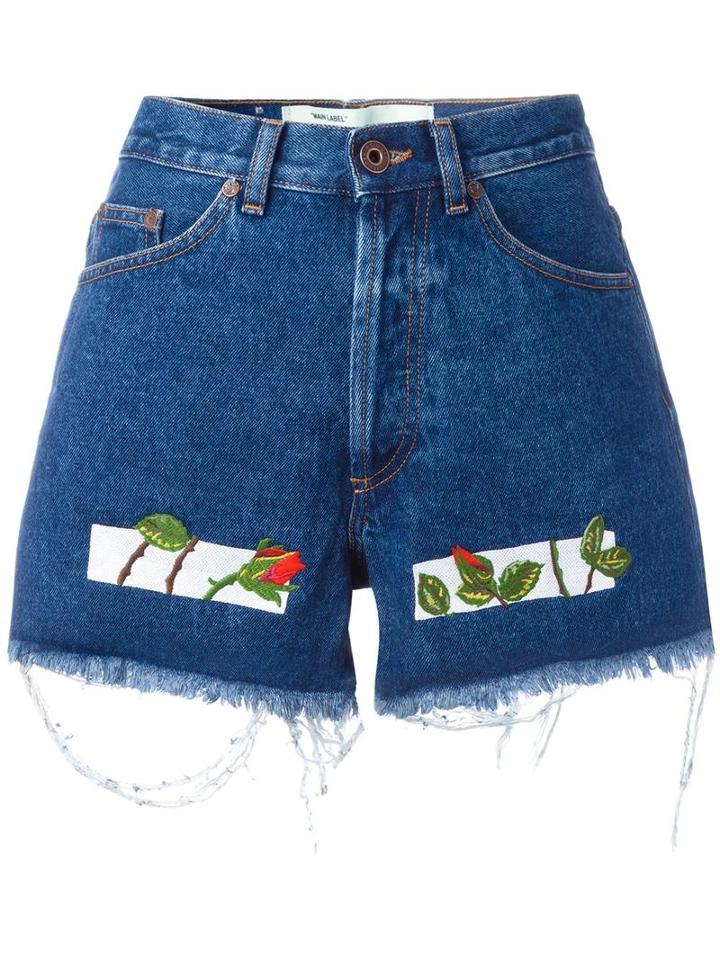Off-white Embroidered Denim Shorts, Women's, Size: 26, Blue, Cotton/polyester