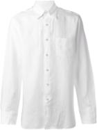Canali Classic Button Down Shirt, Men's, Size: L, White, Linen/flax
