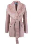 Prada Furry Collar Belted Coat - Pink