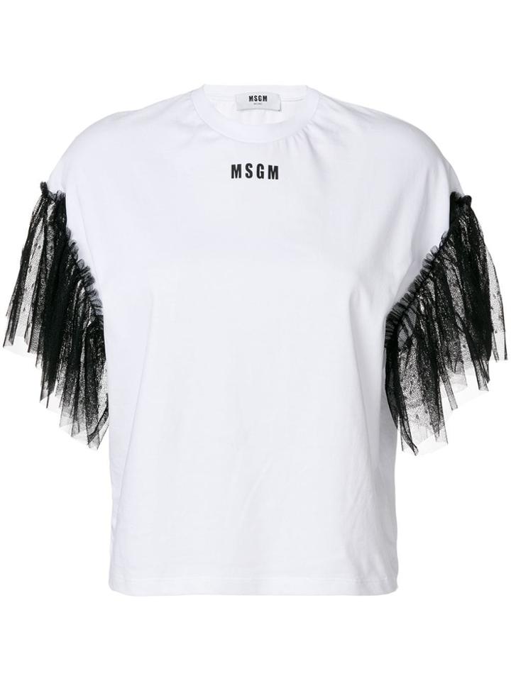 Msgm Contrast Lace Sleeves T-shirt - White