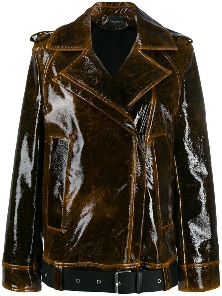 Erika Cavallini Distressed Style Biker Jacket - Brown