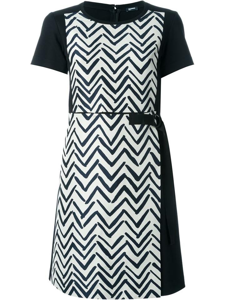 Jil Sander Navy Chevron Print Panel Dress