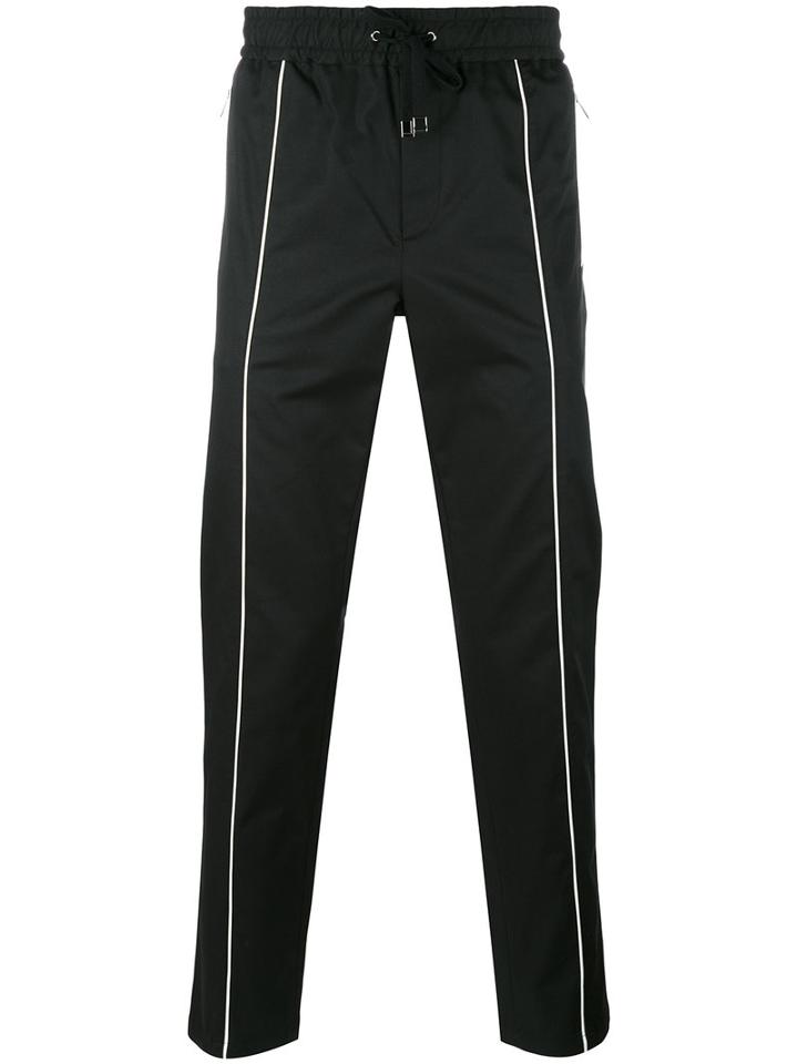 Dolce & Gabbana Piped Track Pants, Men's, Size: 48, Black, Cotton/spandex/elastane