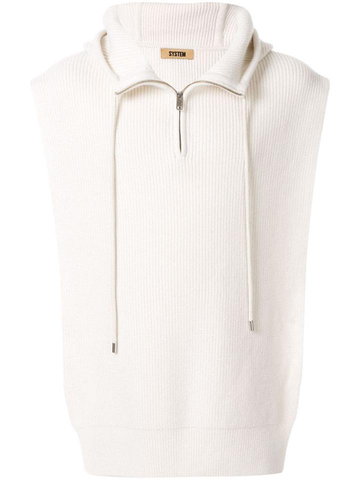 System Sleeveless Wool Knit Hoodie - White