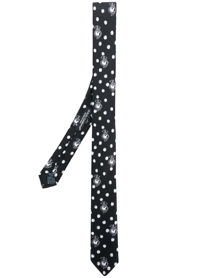 Dolce & Gabbana Polka Dot And Heart Tie - Black
