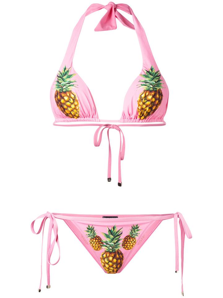 Dolce & Gabbana Pineapple Print Bikini, Women's, Size: Iv, Pink/purple, Polyamide/spandex/elastane