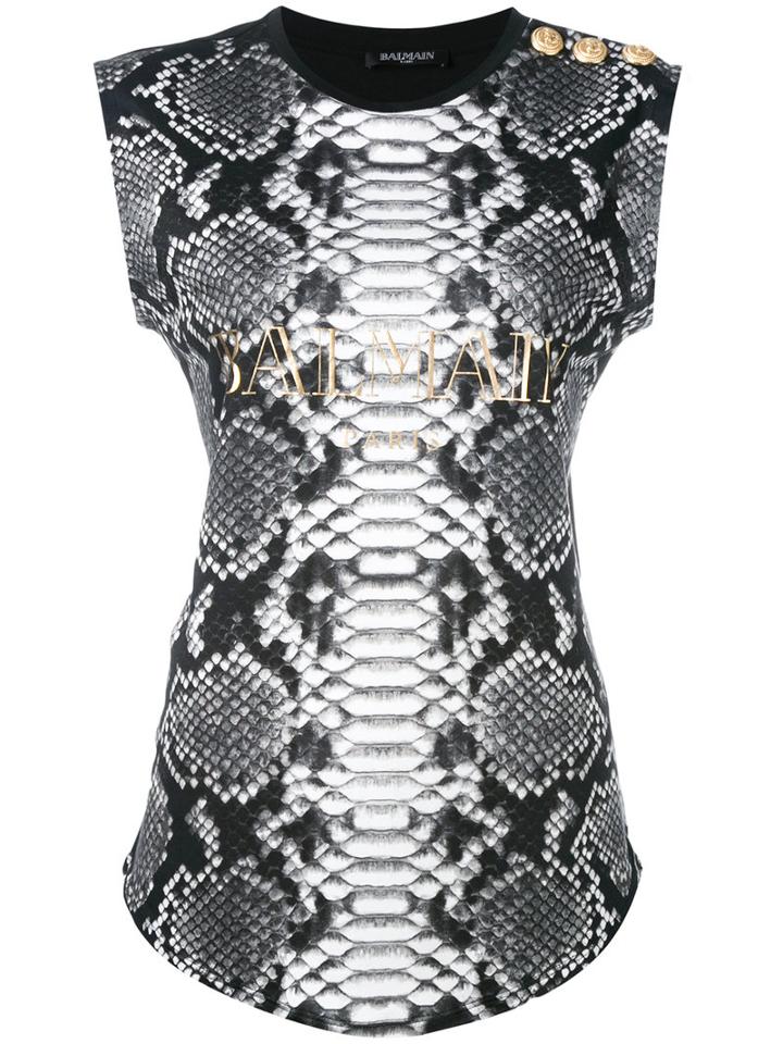 Balmain Snakeskin-effect Logo Tank Top, Women's, Size: 36, Black, Cotton