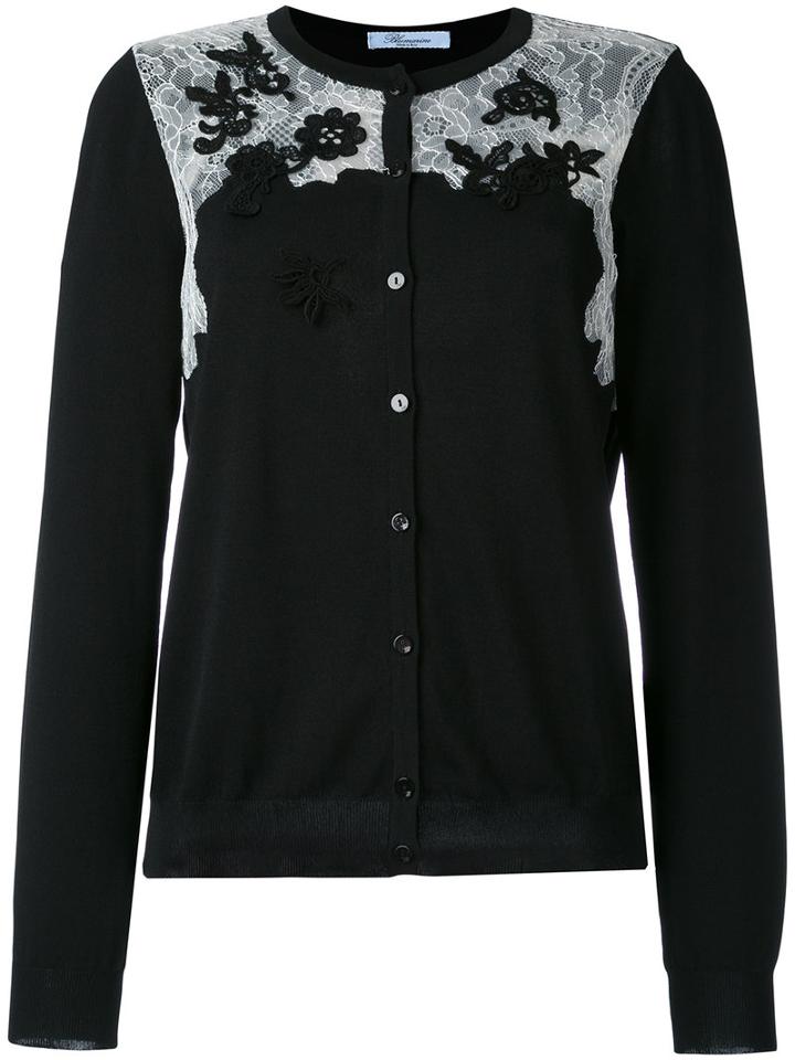Blumarine - Lace Detail Cardigan - Women - Cotton/polyamide/viscose - 48, Black, Cotton/polyamide/viscose