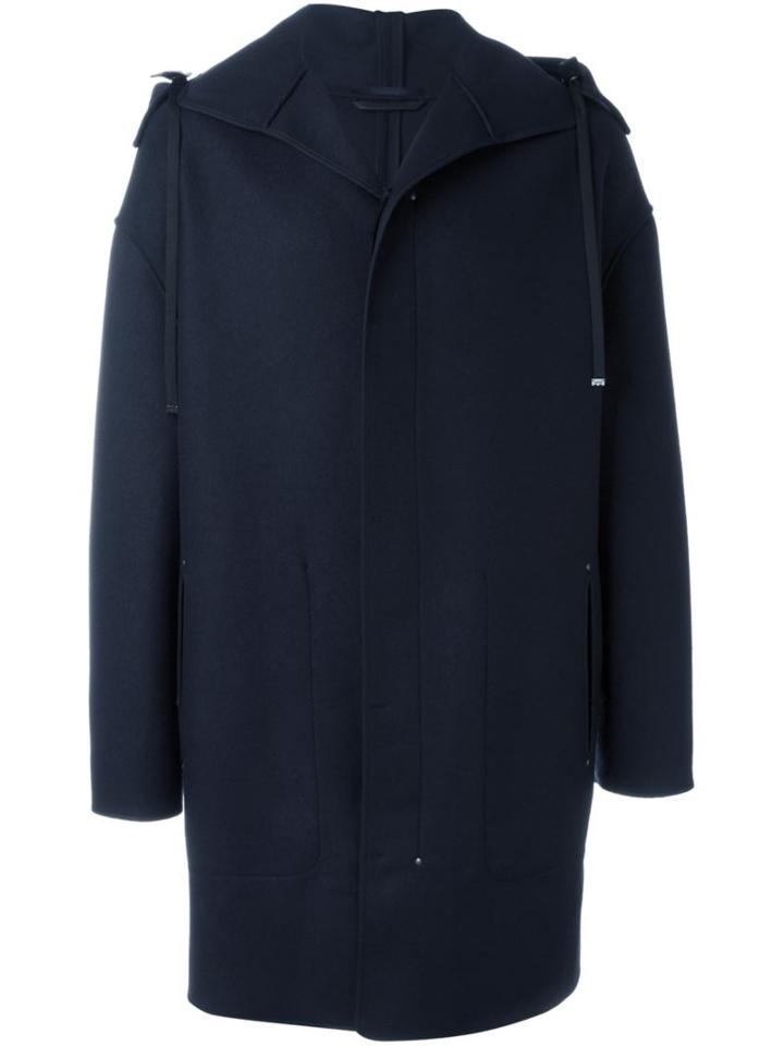 Lanvin Hooded Coat, Men's, Size: 50, Blue, Calf Leather/wool
