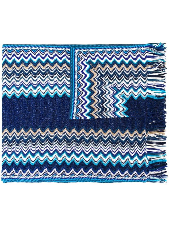Missoni Zig-zag Pattern Scarf, Women's, Blue, Acrylic/polyester/viscose/wool
