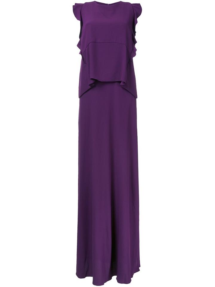 Carven Ruffle Detail Long Length Dress, Women's, Size: 38, Pink/purple, Polyester