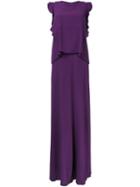 Carven Ruffle Detail Long Length Dress, Women's, Size: 38, Pink/purple, Polyester