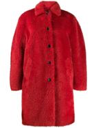 Ps Paul Smith Single-breasted Faux-fur Coat - Red