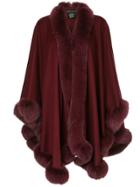 Sofia Cashmere Fur Trimmed Cape - Red