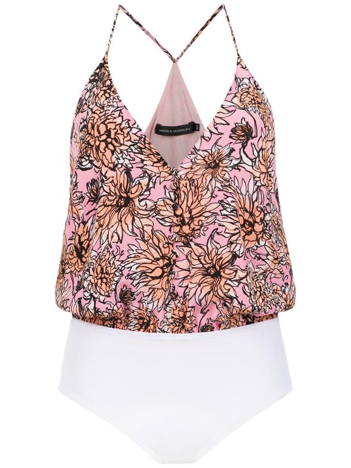 Andrea Marques Silk Bodysuit - Pink & Purple