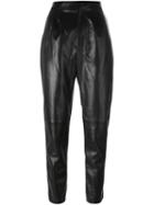 Saint Laurent Tapered Leather Trousers, Women's, Size: 38, Black, Lamb Skin