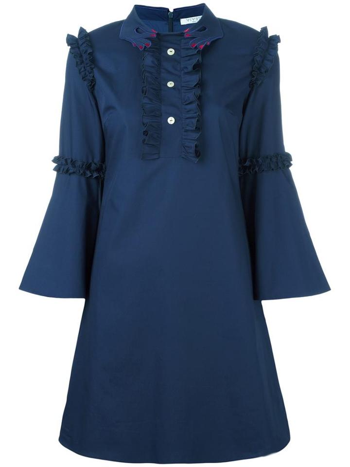 Vivetta Ruffled Detailing Flared Dress, Women's, Size: 42, Blue, Cotton/acetate/cupro