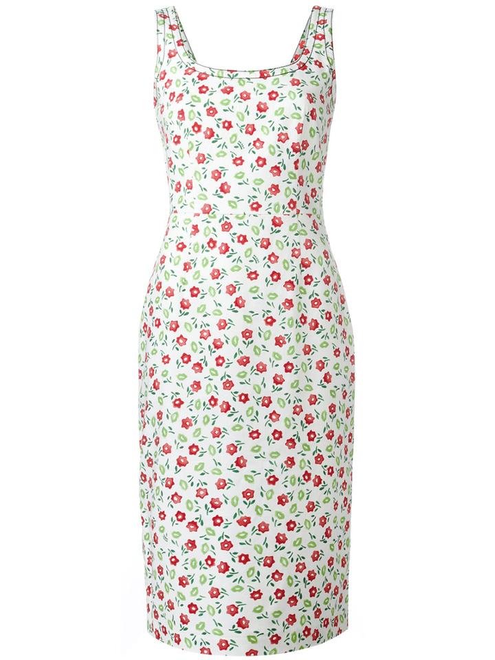 Prada Printed Scoop Neck Dress, Women's, Size: 40, White, Cotton/spandex/elastane